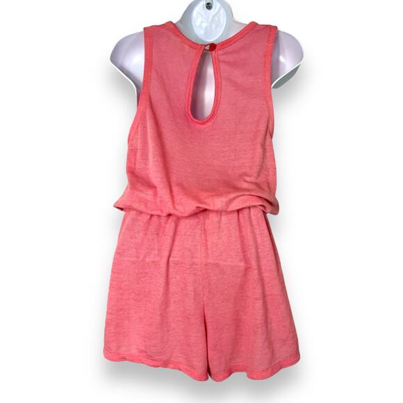 Pink Keyhole Back Sleeveless Romper S Pockets Relaxed Beachy Soft Girl Travel - Picture 3 of 13